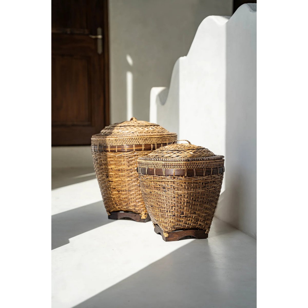 Rattan Storage Basket - Colonial Style, Natural Brown - Large