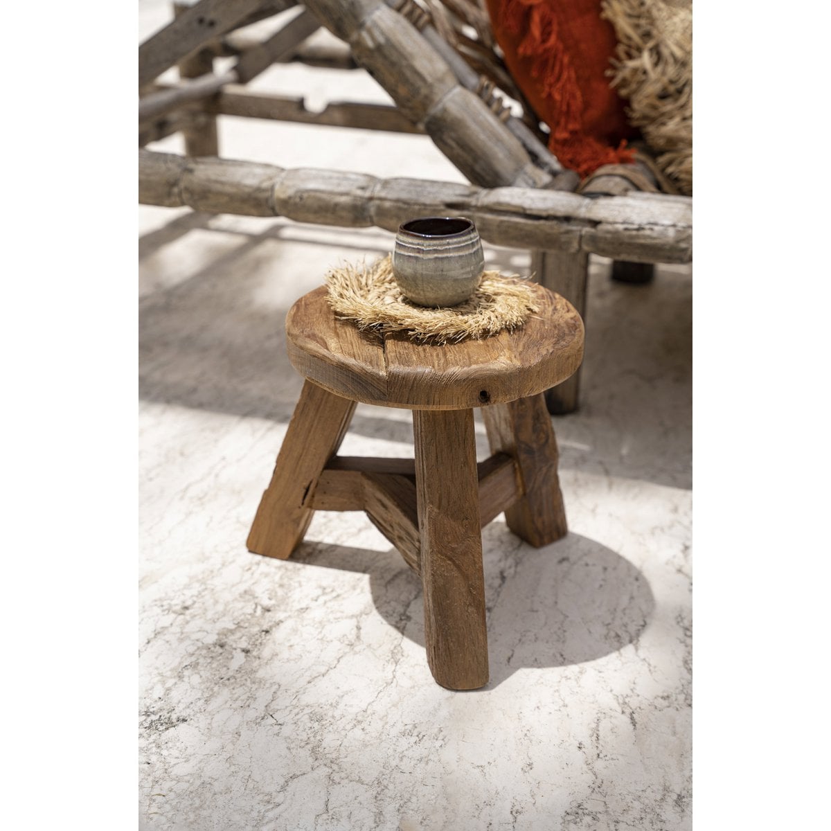 Teak Yatai Stool - Natural Wood Accent Piece - Medium
