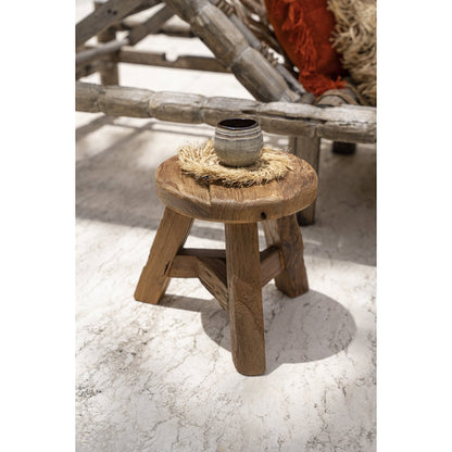 Teak Yatai Stool - Natural Wood Accent Piece - Medium