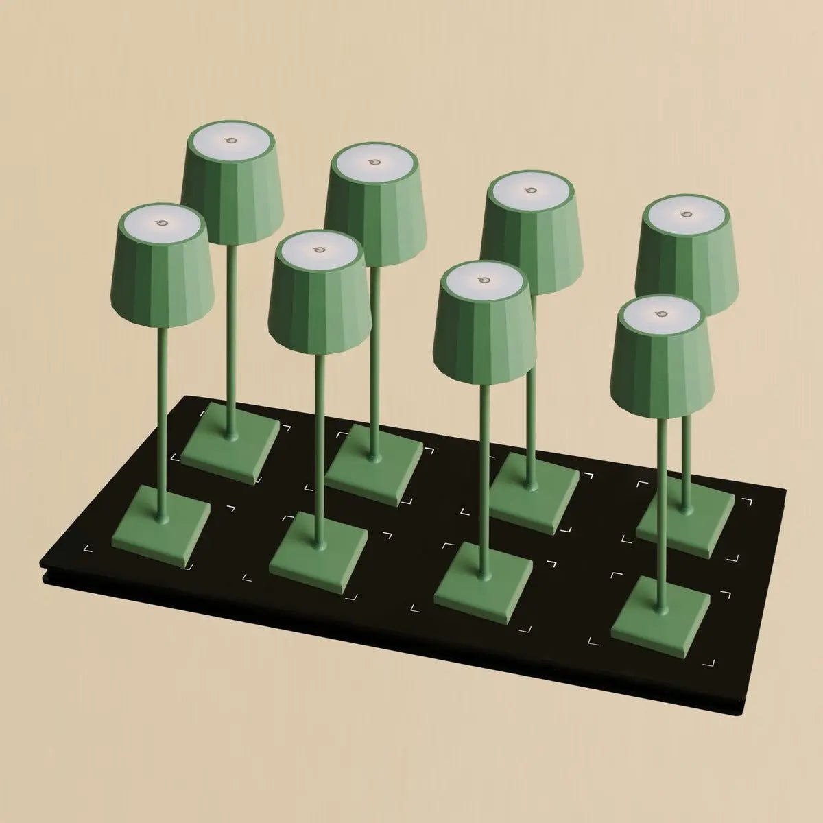 Combi-Set Professional | 8 x Wouter Salbeigrün Akku-Tischleuchten & 1 x Ladestation
