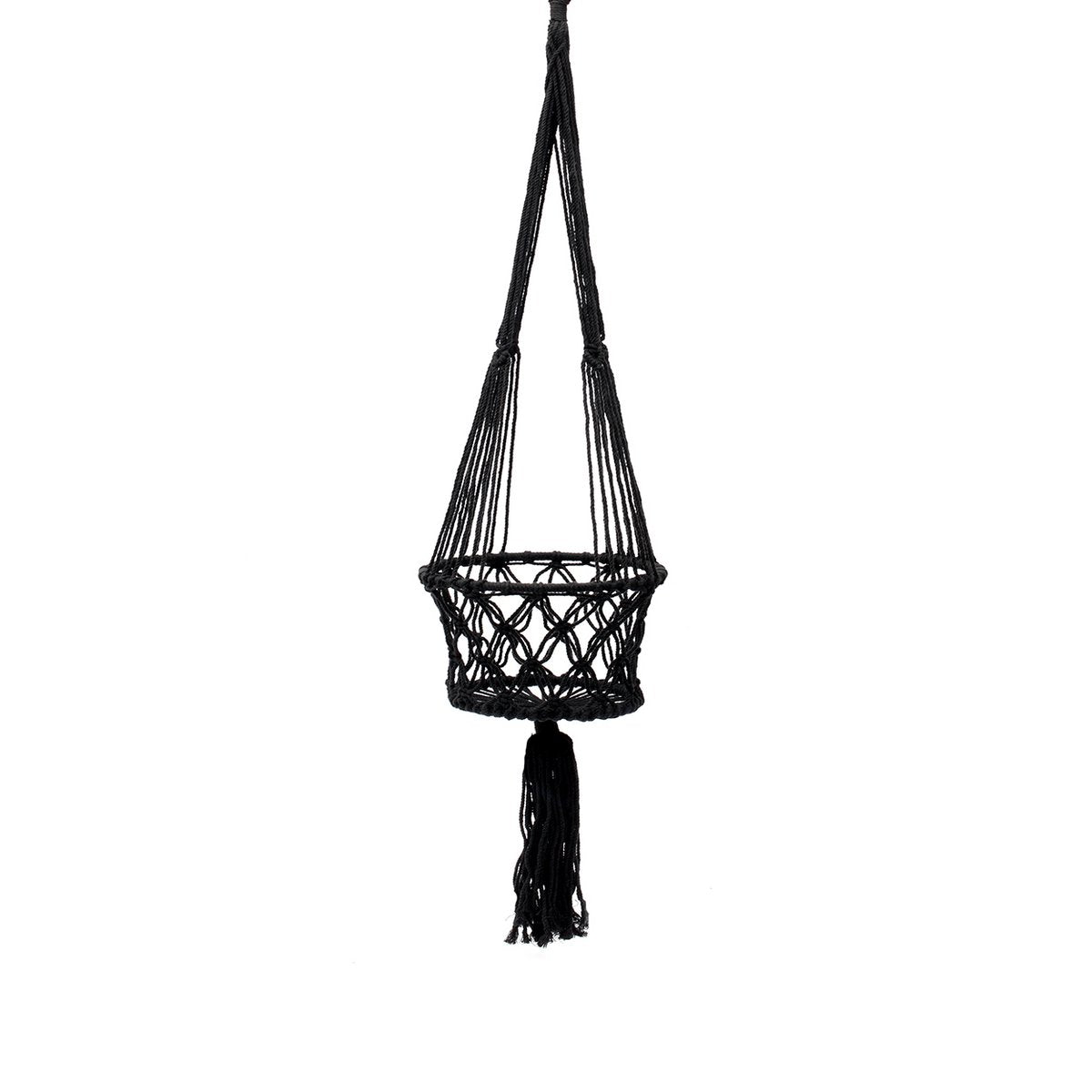 Black Macramé Plant Hanger - Large Bohemian Style Indoor Planter