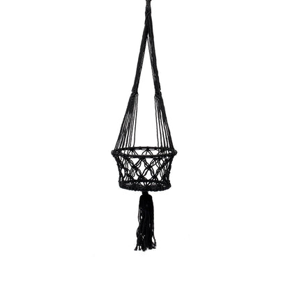 Black Macramé Plant Hanger - Large Bohemian Style Indoor Planter