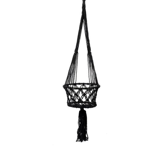 Black Macramé Plant Hanger - Large Bohemian Style Indoor Planter