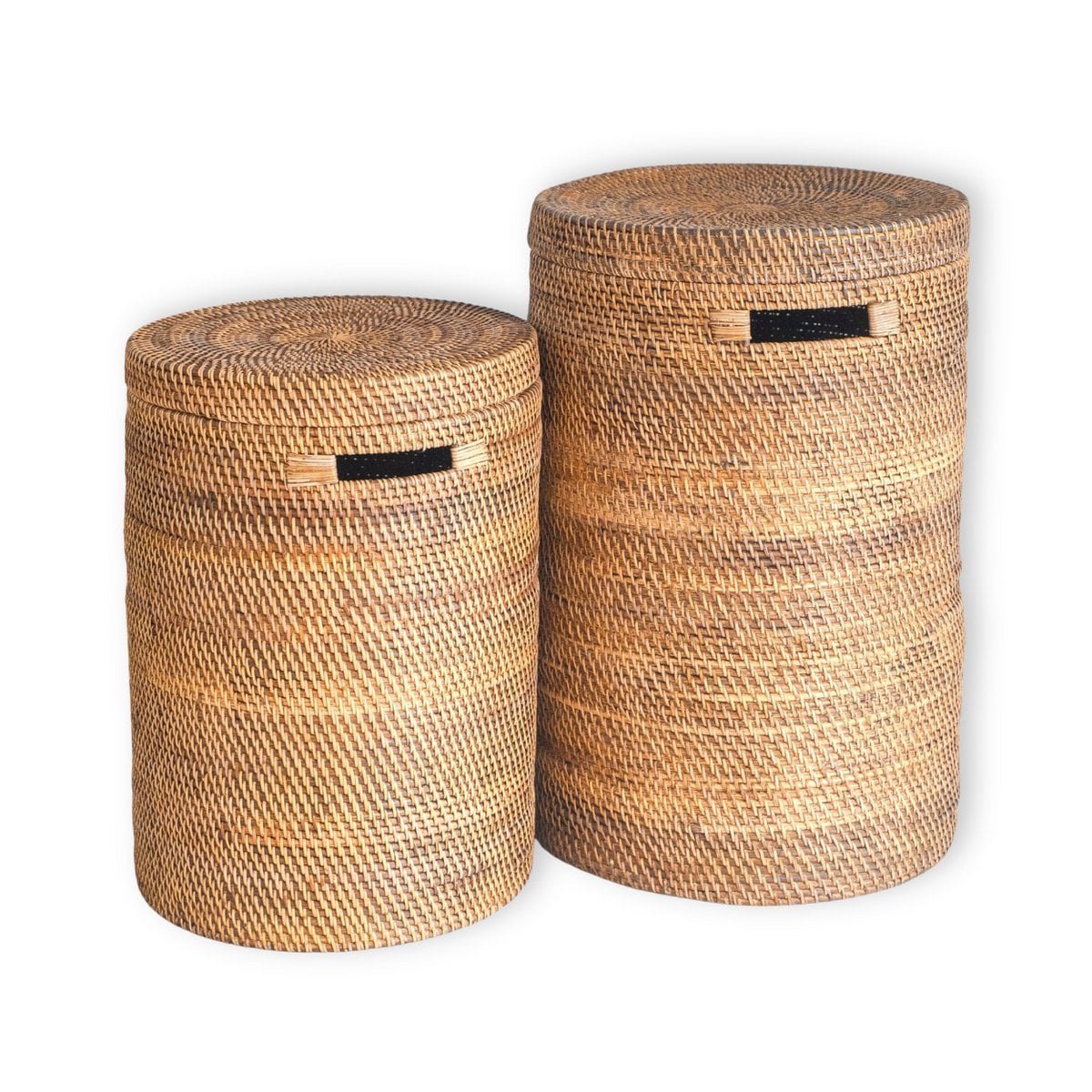 Rattan Laundry Basket with Lid - Boho Woven Storage - Brown