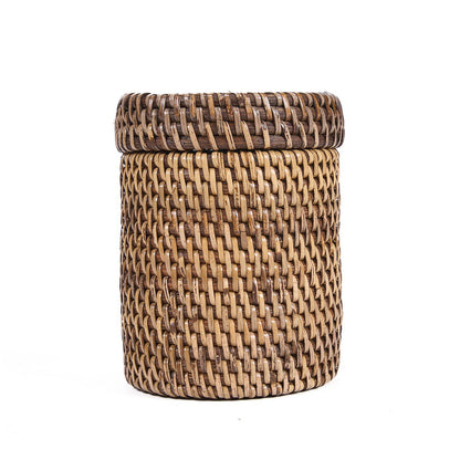 Rattan Storage Canister – Natural Brown Woven Jar with Lid