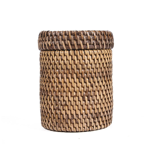 Rattan Storage Canister – Natural Brown Woven Jar with Lid