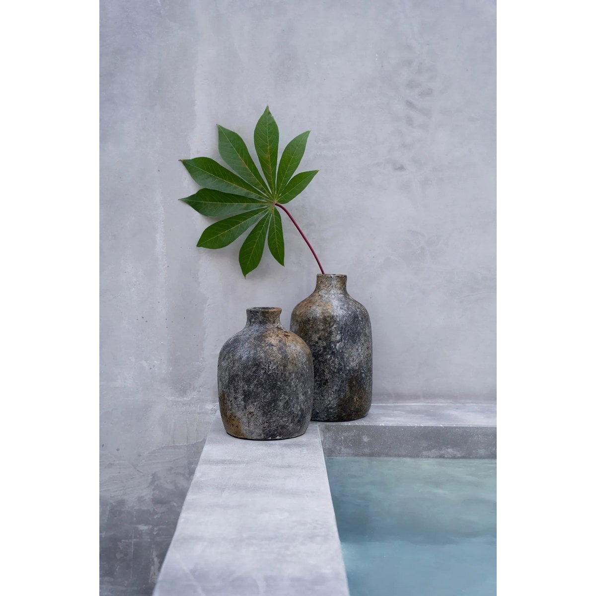 Terracotta Vase - Antique Grey Decorative Vase for Dried Flowers - Small