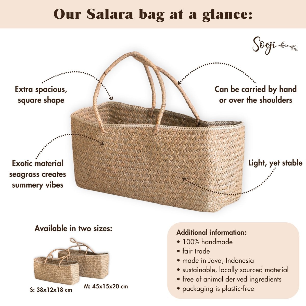 Sac en vrac tressé à la main en herbe de mer SALARA (2 tailles)