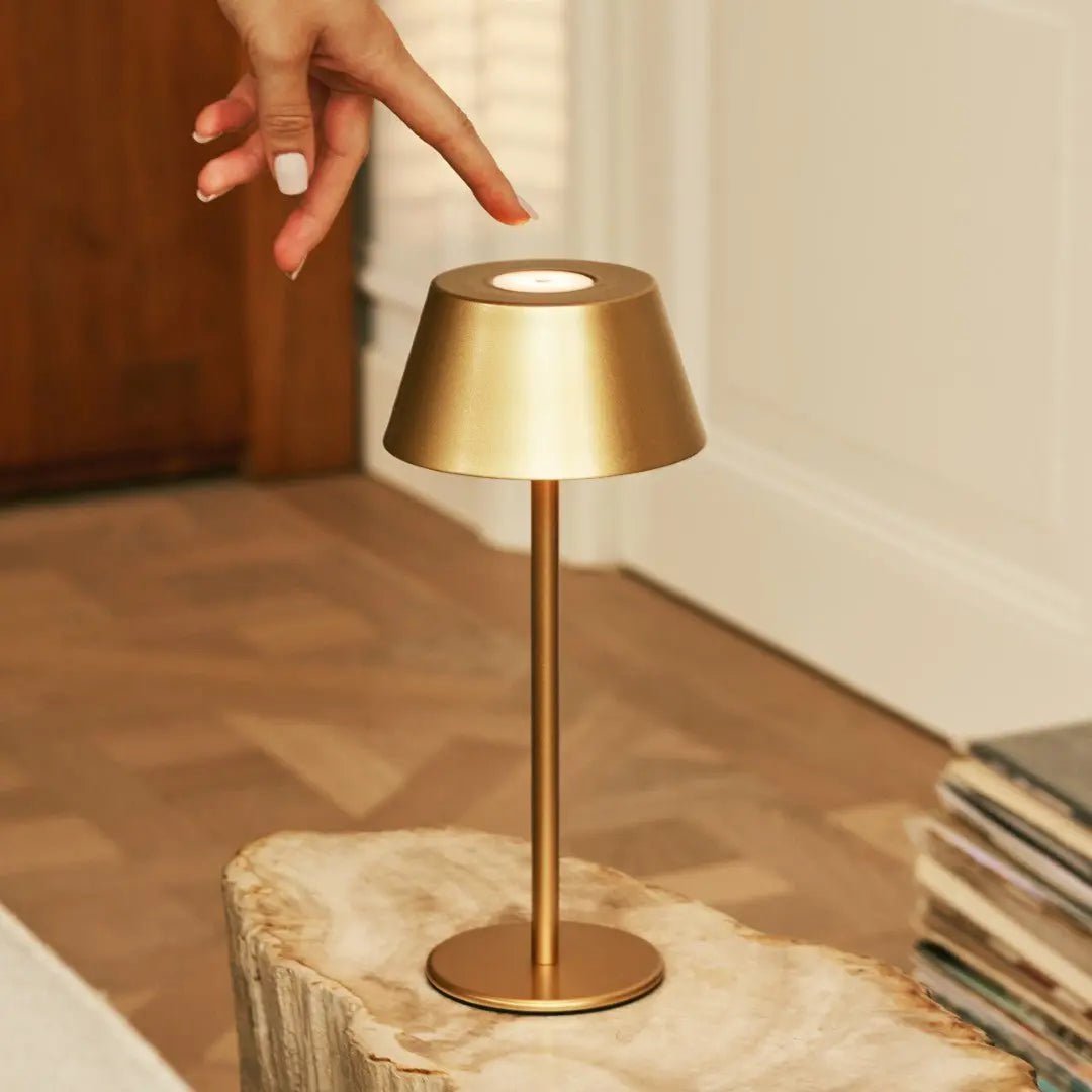 Gold Table Lamp Cordless - Modern Design, 3 Light Modes