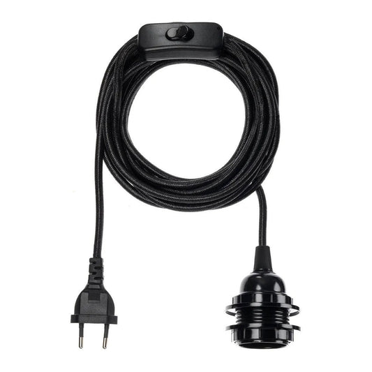 Black Metal Ceiling Light Fitting - Modern Minimalist Lamp with Cord