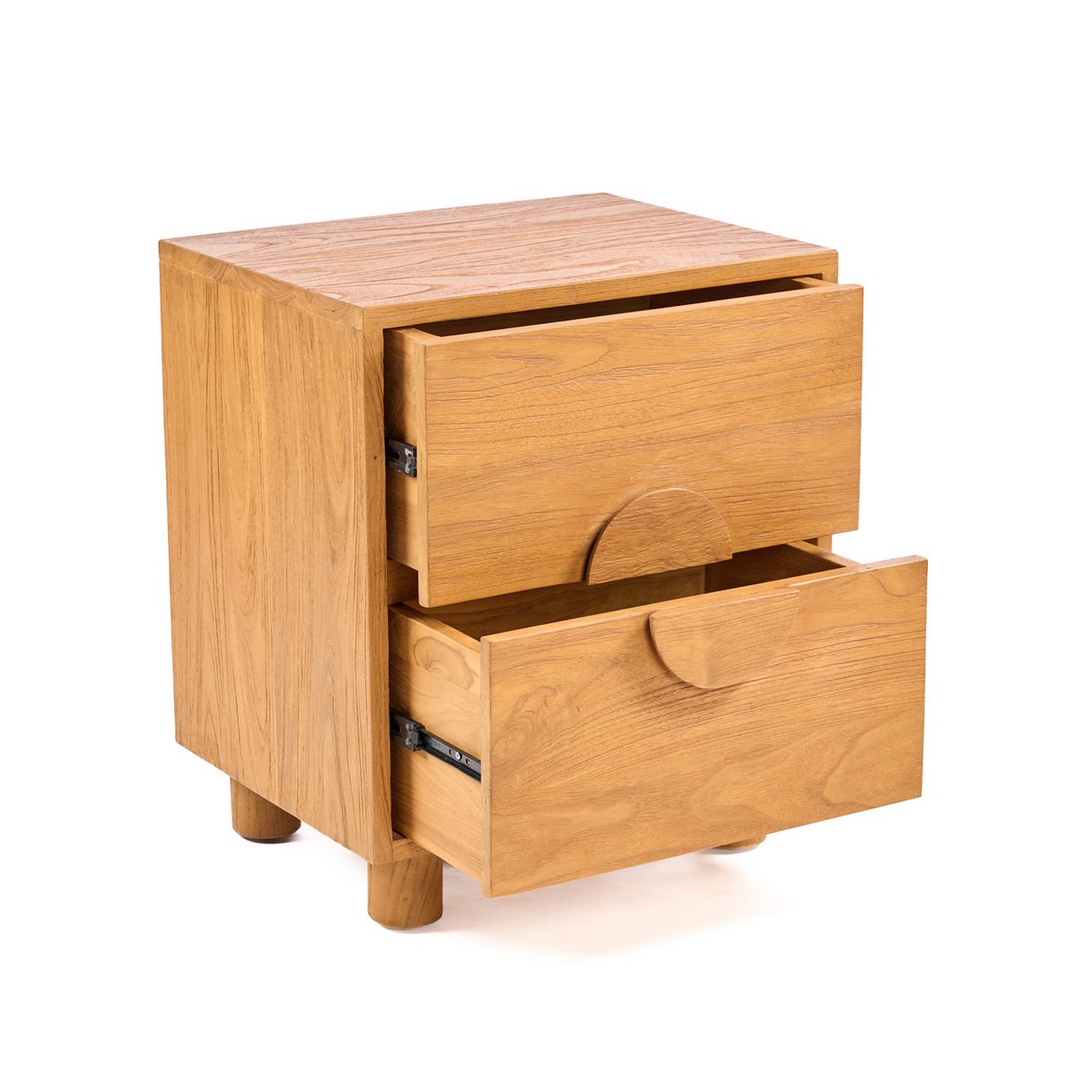 Teak Nightstand - Natural Wood Bedside Table with Drawers