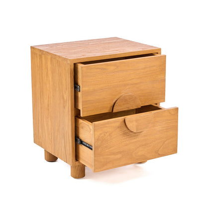 Teak Nightstand - Natural Wood Bedside Table with Drawers