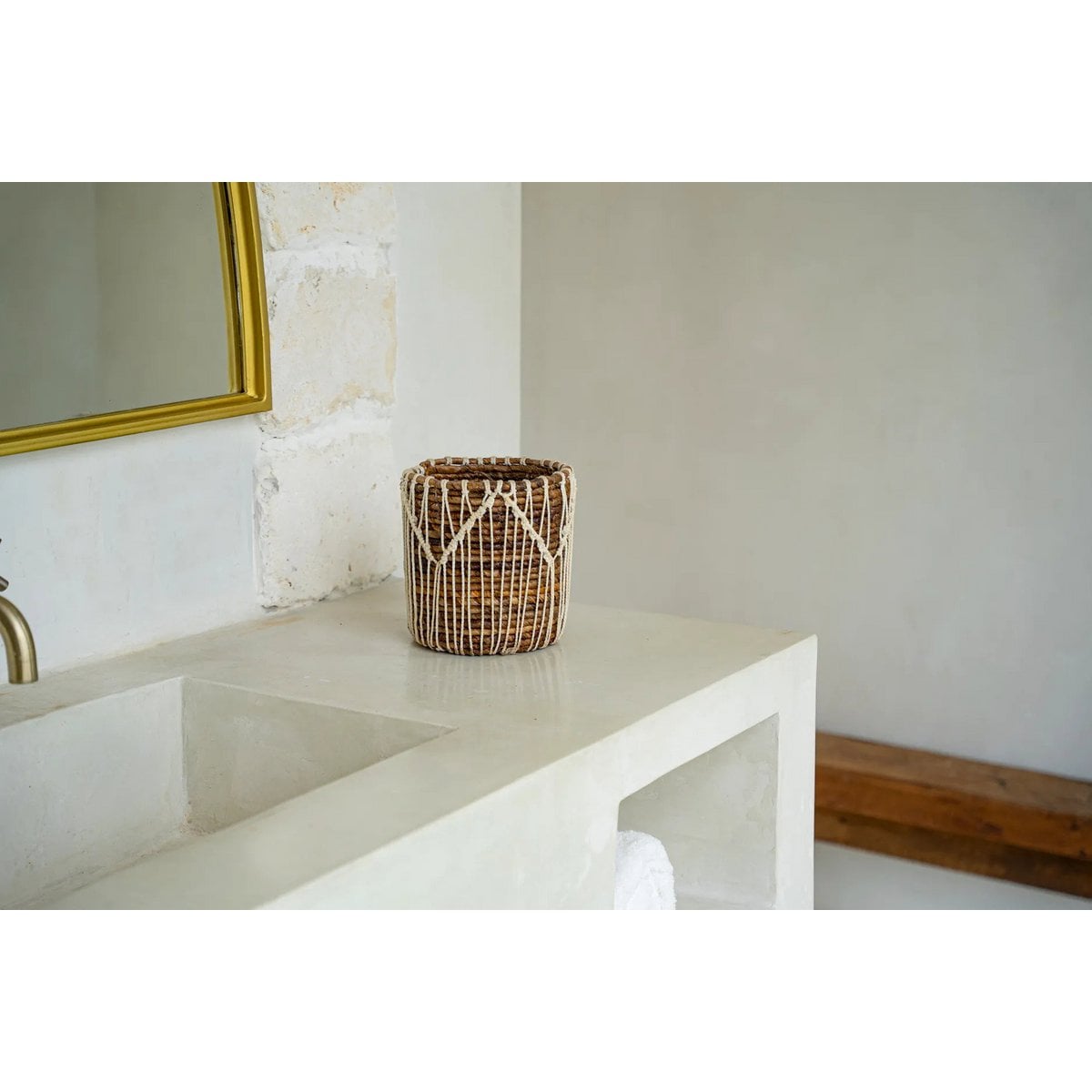 Macrame Basket - Natural Woven Basket for Storage - Small White