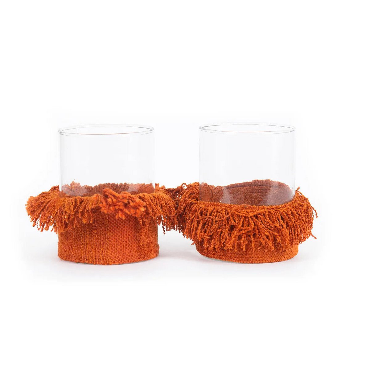 Velvet Candle Holder - Rust Hand-Knitted Glass Candle Holder - Large