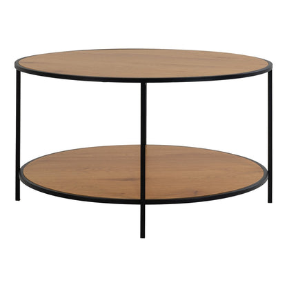 Oak Look Coffee Table with Steel Frame - Modern Round Table, 80cm