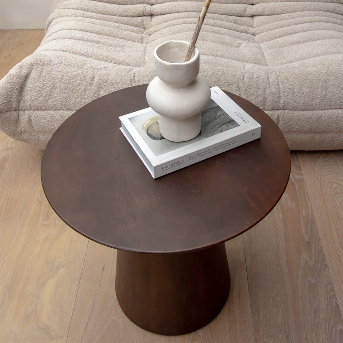 Mango Wood Side Table - Modern Cone Accent Table - 55cm