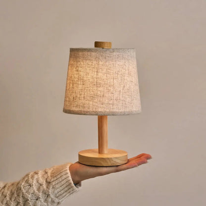 Wooden Cordless Table Lamp – Light Brown Rechargeable Linen Rover