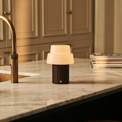 Lio Dark Brown Rechargeable Table Lamp | Cordless, 3 Light Modes & Glass Lampshade