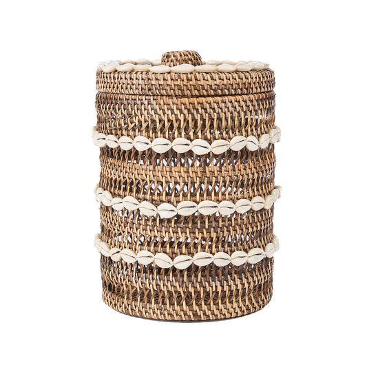 Rattan Storage Basket - Natural Brown Shell Bin for Home Decor