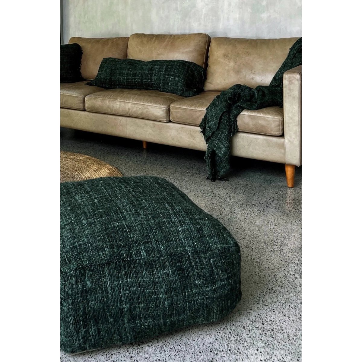 Cotton Pouffe Handmade Forest Green Versatile Seating Ottoman