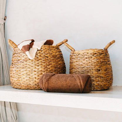 Round Woven Laundry Basket – Bulbous Boho Hamper – Natural Plant Basket – Large Water Hyacinth Storage Basket (2 sizes) CITRA