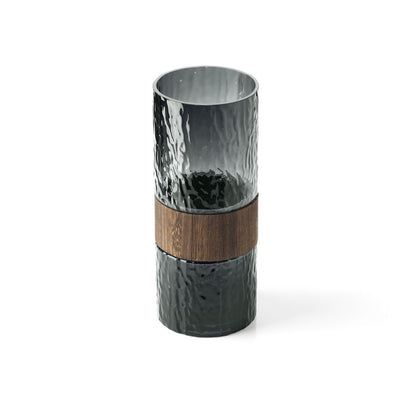 Wood Vase - Modern Glass and Wood Vase - Large Dark Grey