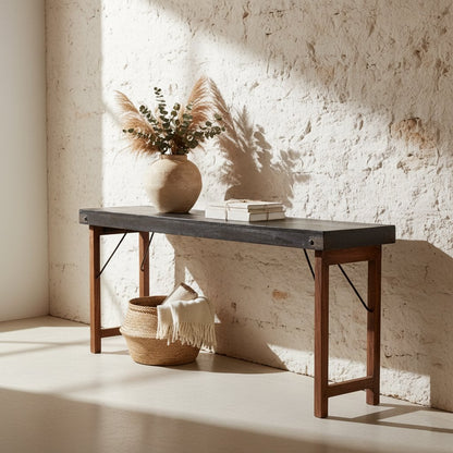 Reclaimed Wood Console Table - Black Foldable Design