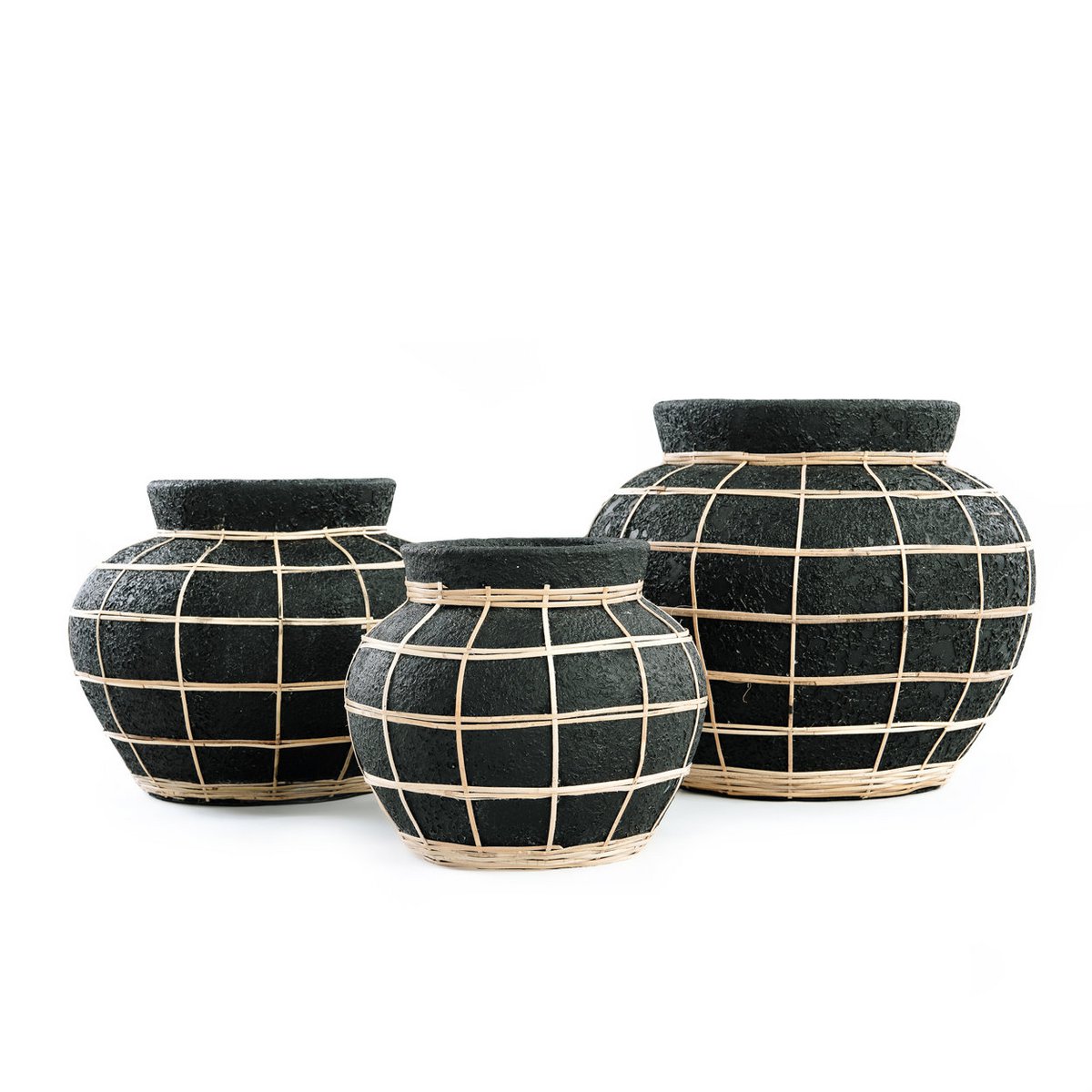 Natural Black Vase - Belly Shape, Medium Size