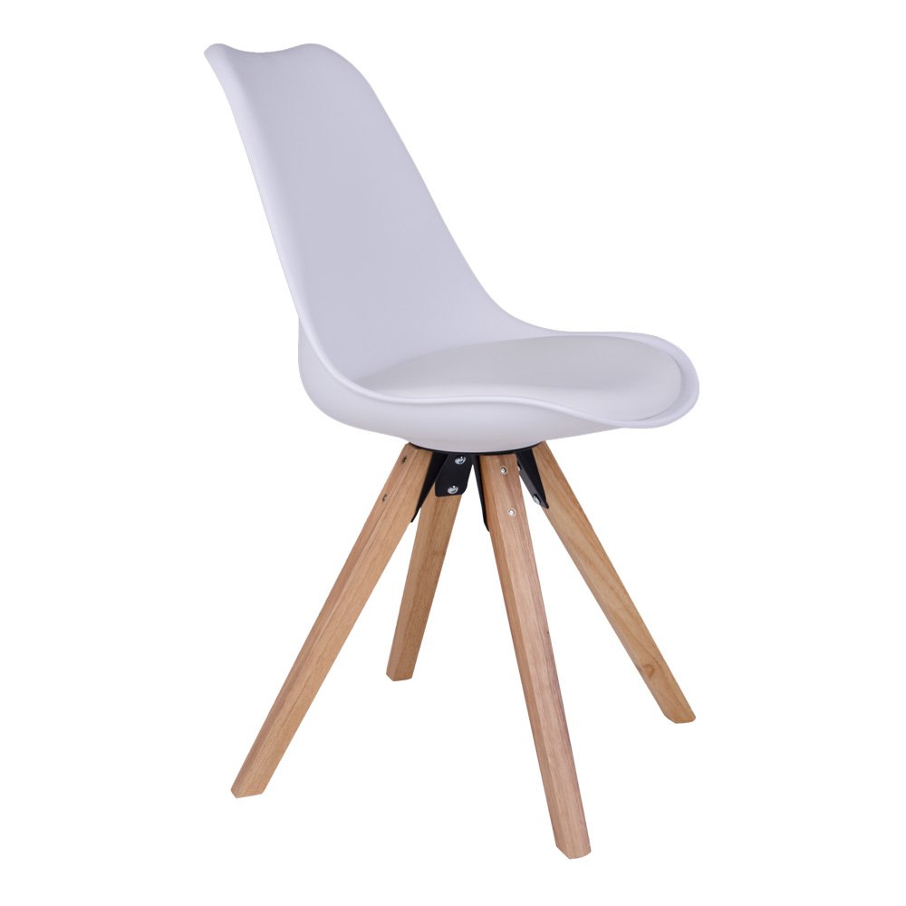 Bergen Dining Chair - PU Leather, Moulded Plastic, Rubberwood, White - Set of 2