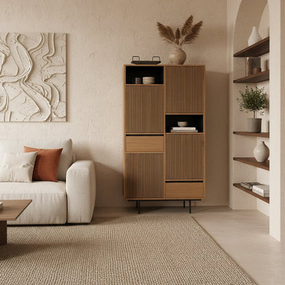 Teak Bookcase Cabinet - Recycled Wood, 90x45x172 cm