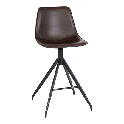 PU Leather Counter Chairs - Brown Steel Frame, Modern Bar Stools, Set of 2