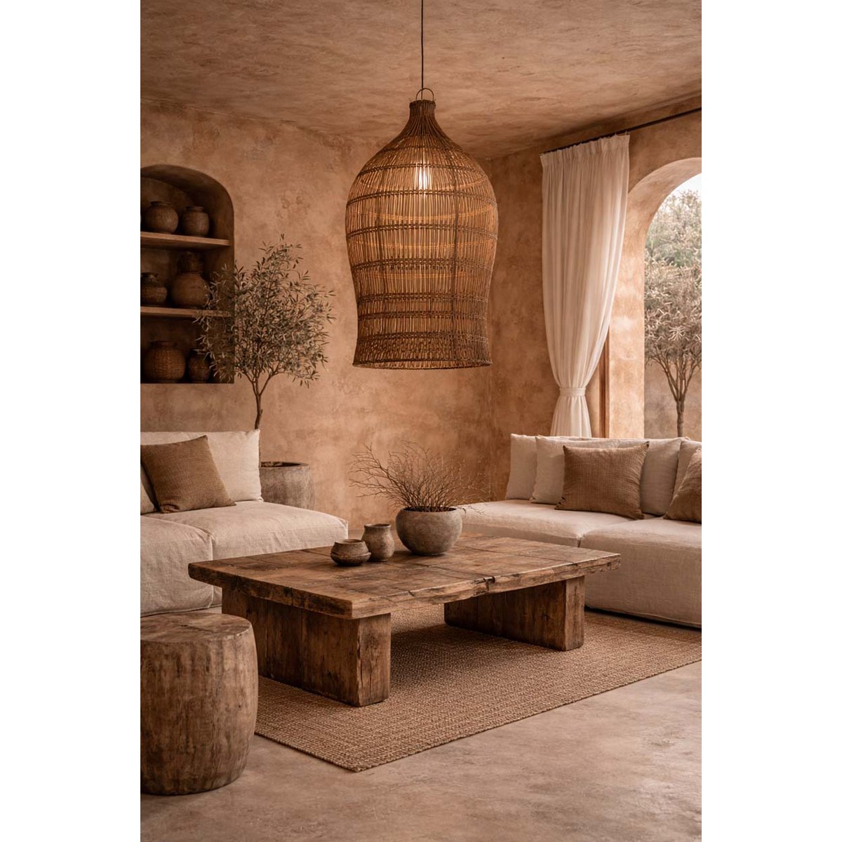 Bamboo Pendant Light - Dark Walnut Woven Bell, Extra Large