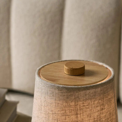 Wooden Cordless Table Lamp – Light Brown Rechargeable Linen Rover
