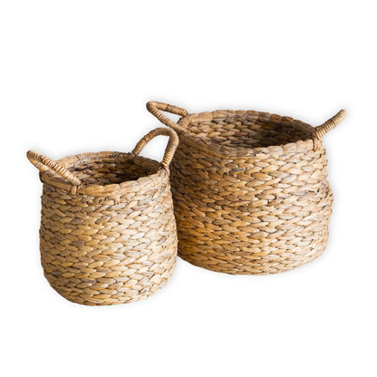 Round Woven Laundry Basket – Bulbous Boho Hamper – Natural Plant Basket – Large Water Hyacinth Storage Basket (2 sizes) CITRA