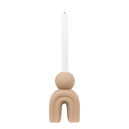 Stoneware Candle Holder - Brown Arched Candelabra - 17 cm