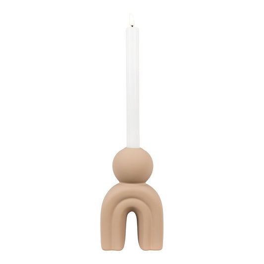 Stoneware Candle Holder - Brown Arched Candelabra - 17 cm