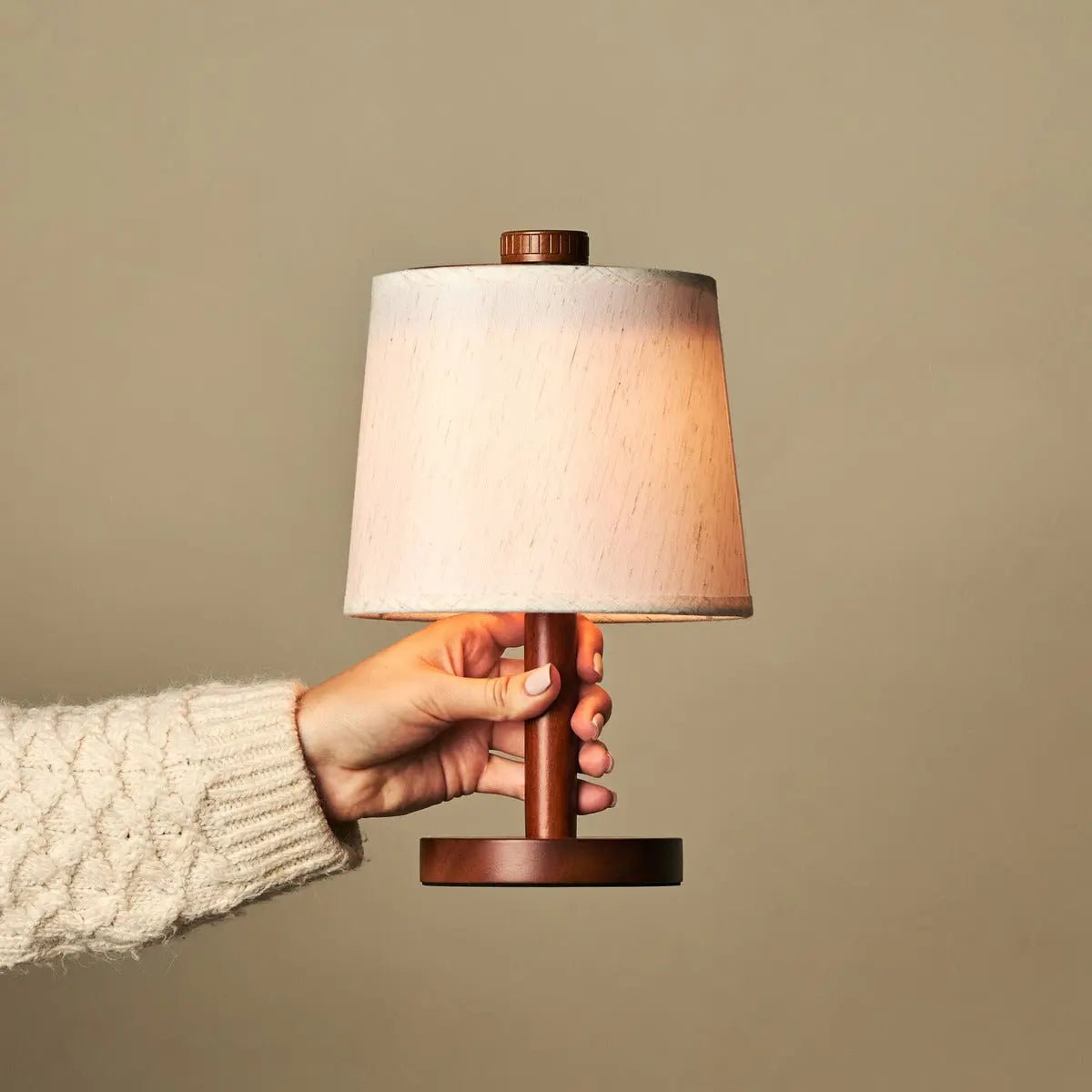 Rover Chestnut Brown Wooden Rechargeable Lamp | Cordless, Dimmable & Linen Blend