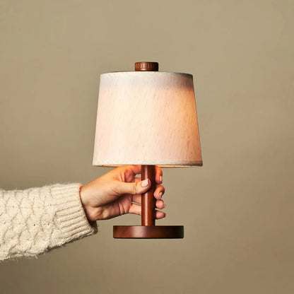 Rover Chestnut Brown Wooden Rechargeable Lamp | Cordless, Dimmable & Linen Blend