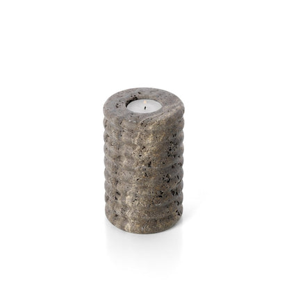 Travertine Tea Light Holder - Grey Ripple Design - Medium