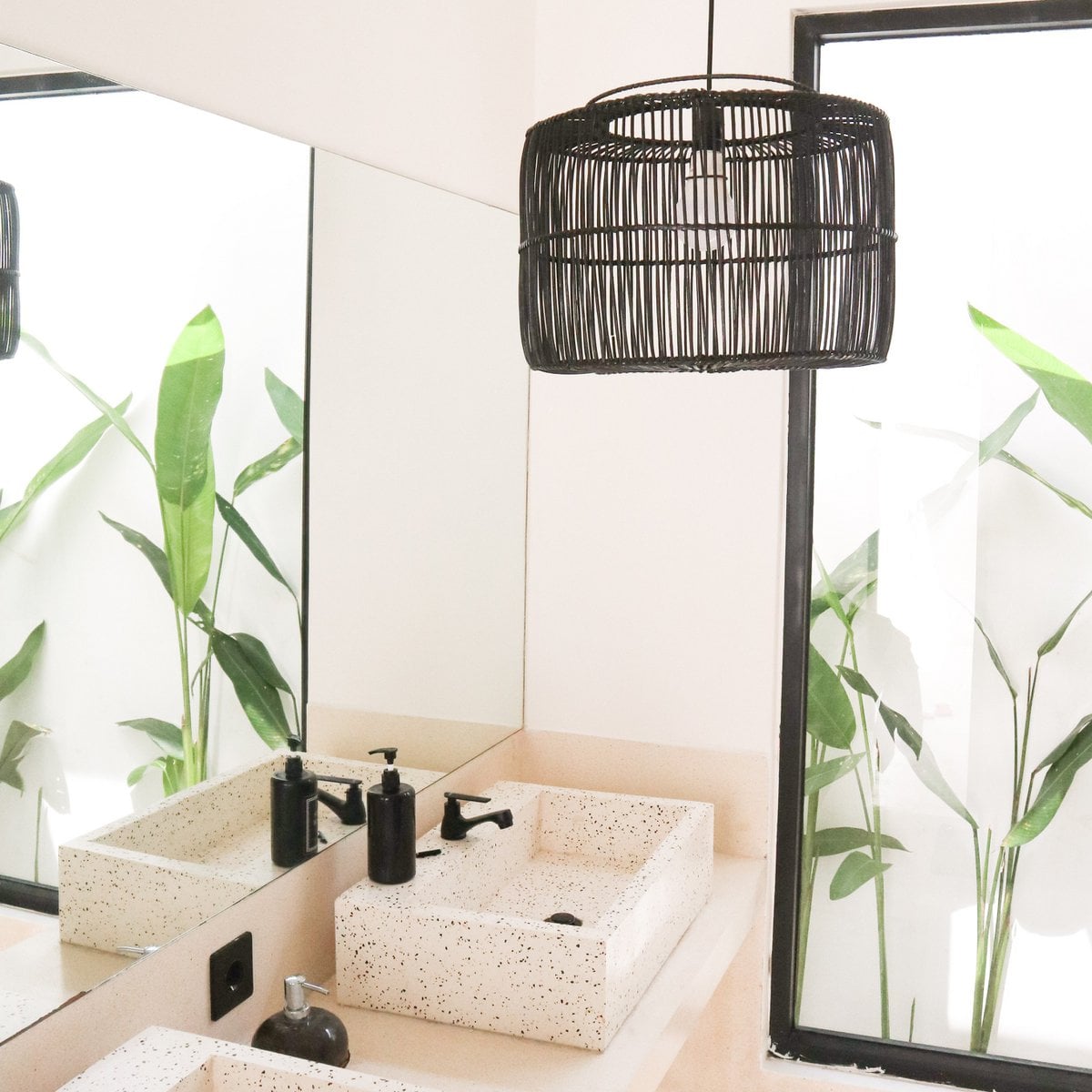 Lampshade Black Rattan Ceiling Lamp Pendant Handmade from Natural Fibres LIKU (2 sizes)