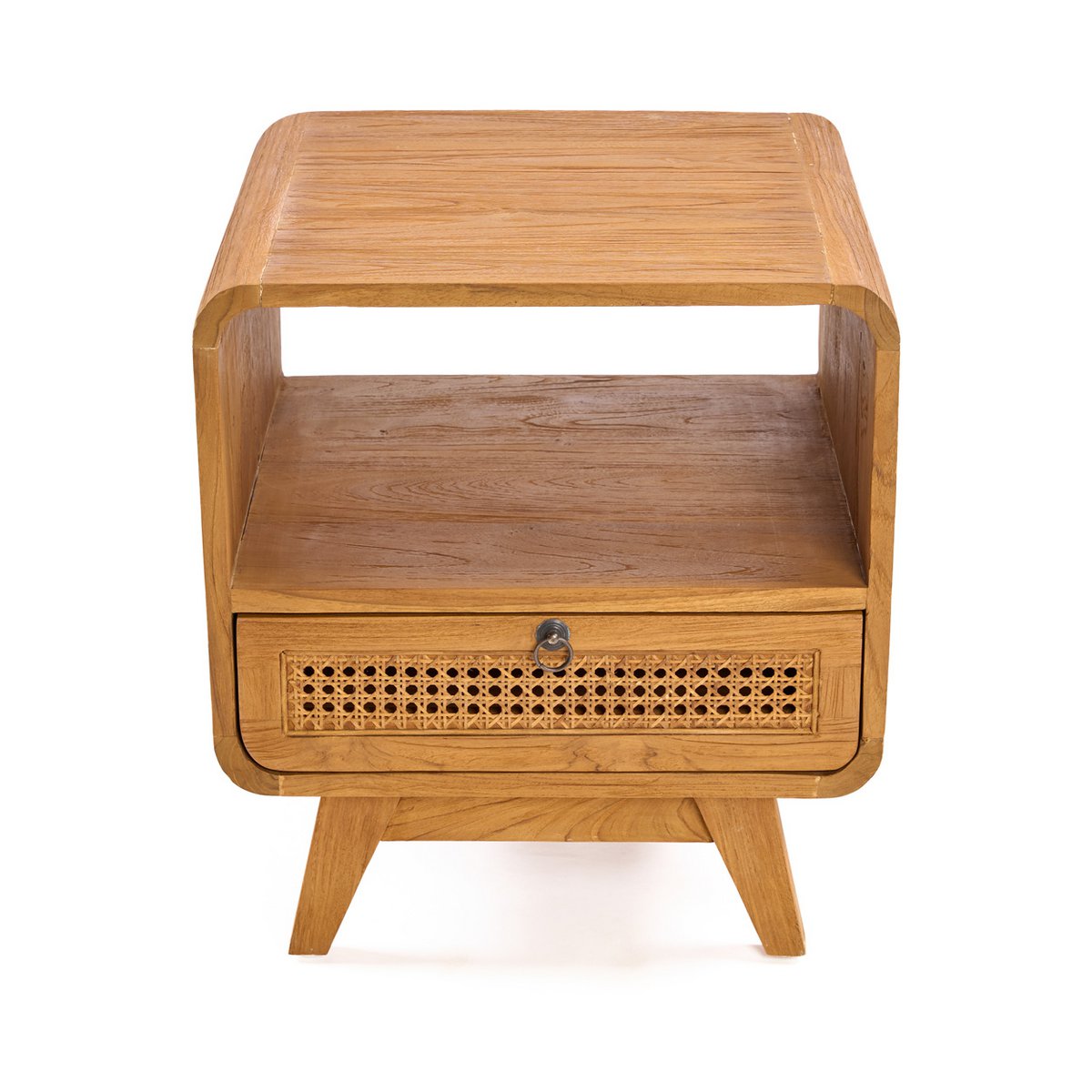 Rattan Nightstand - Teak Bedside Table - Natural Finish