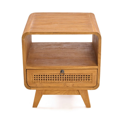 Rattan Nightstand - Teak Bedside Table - Natural Finish