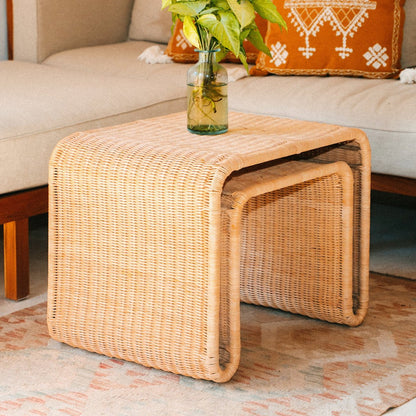 Rattan Side Table - Handcrafted Metal Frame Coffee Table Bayu