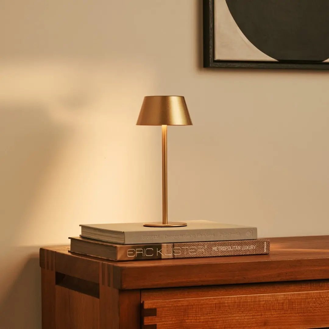 Gold Table Lamp Cordless - Modern Design, 3 Light Modes