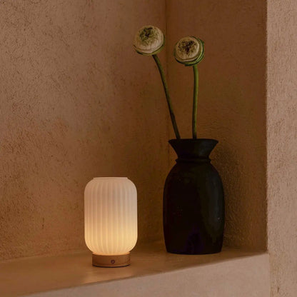 Rubberwood Table Lamp – Light Brown Rechargeable Lamp with 3 Light Modes