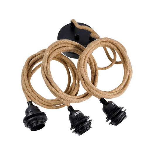Jute Ceiling Lamp Fitting - Natural Black, 3 Lights, Adjustable