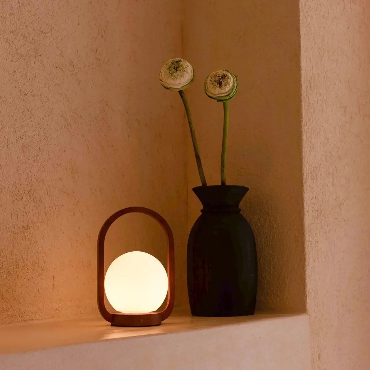 Wooden Cordless Table Lamp – Chestnut Brown, Rechargeable & Dimmable