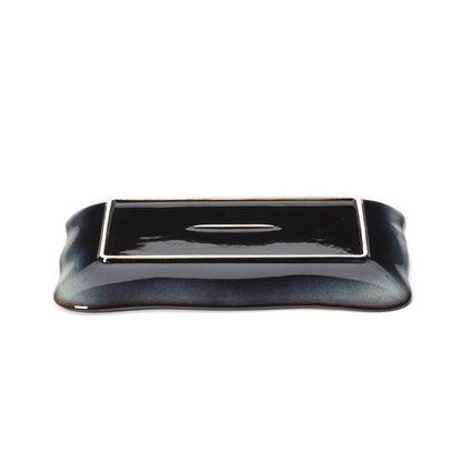 Ceramic Rectangular Plate - Grey Brown Lotus Ice Dinner Plate, L
