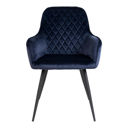 Harbo Dining Chair - Blue, Velvet, Black Metal Legs - Set of 2