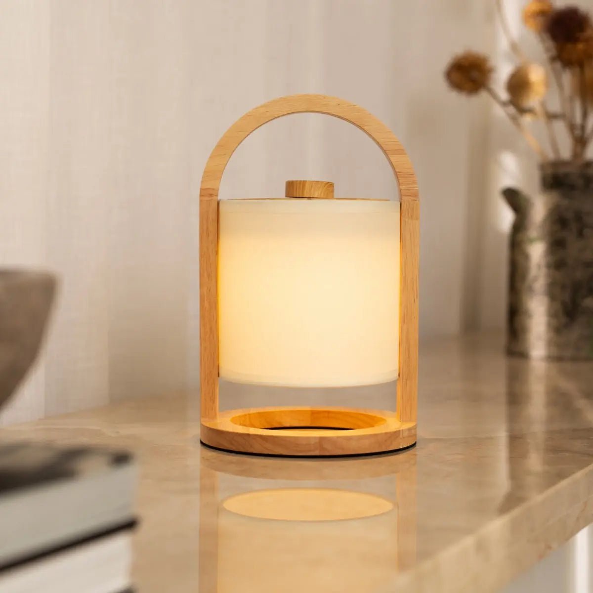 River Light Brown Wooden Rechargeable Lamp | Linen Blend, Versatile & Up to 100 Hours of Battery Life